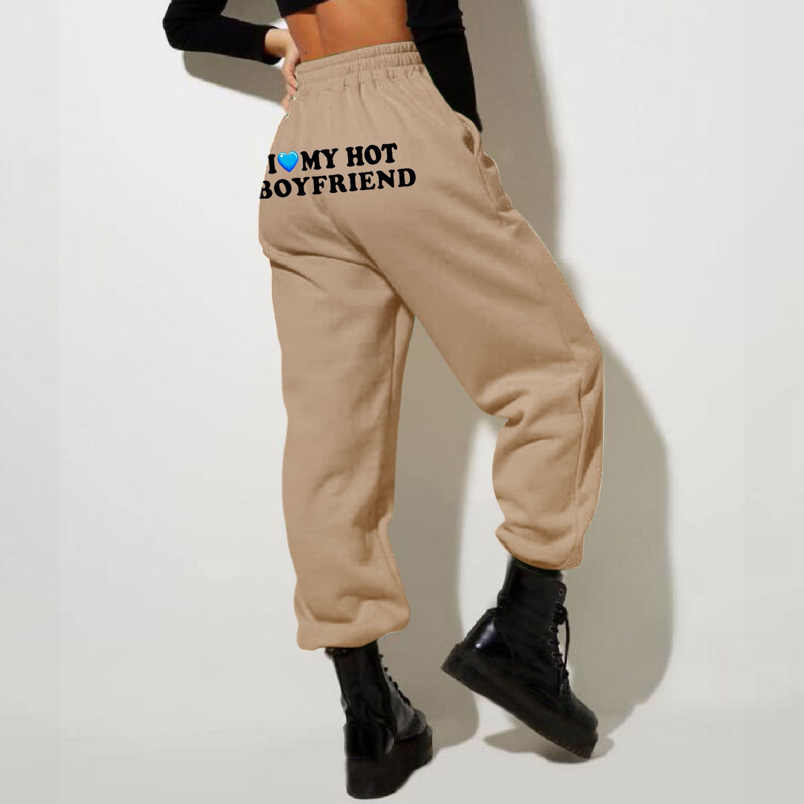 thumbnail image 2 of Pantalones deportivos de ocio para mujer: bajos acampanados, cordones en la parte delantera, cintura alta, tallas S-XXL, 2 of 4